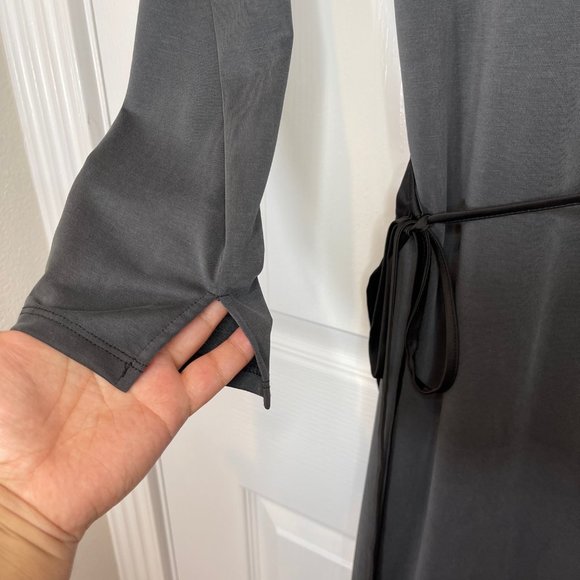 Black & Gray Dual Toned Midi Wrap Long Sleeve Dress L - NEW - Picture 7 of 9